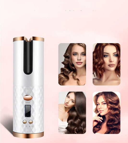Rechargeable Automatic Hair Curler Women Portable Hair Curling Iron LCD Display Ceramic Curly Rotating Curling Wave Styer - Glamory Beauty