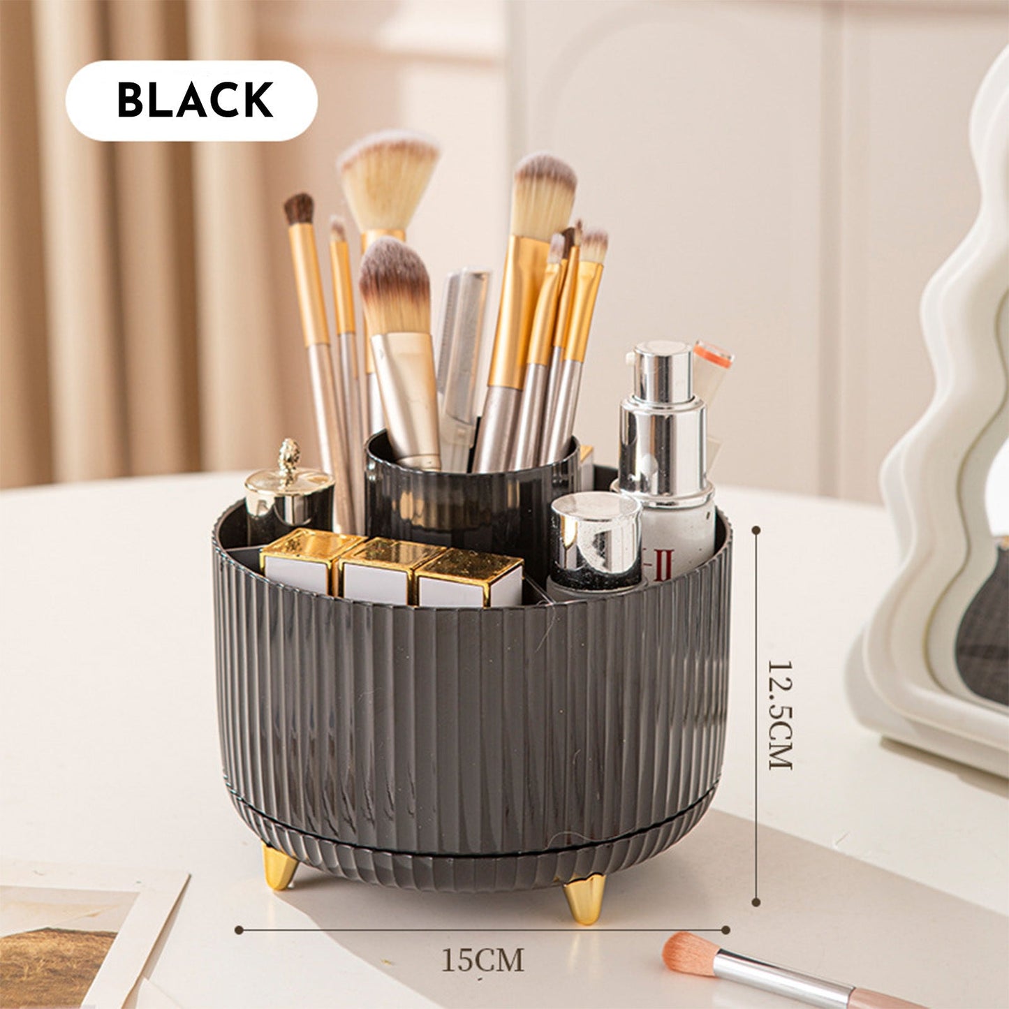 360 Rotating Makeup Brush Holder & Organizer Countertop Storage For Cosmetics & Skincare 8 Colors - Glamory Beauty