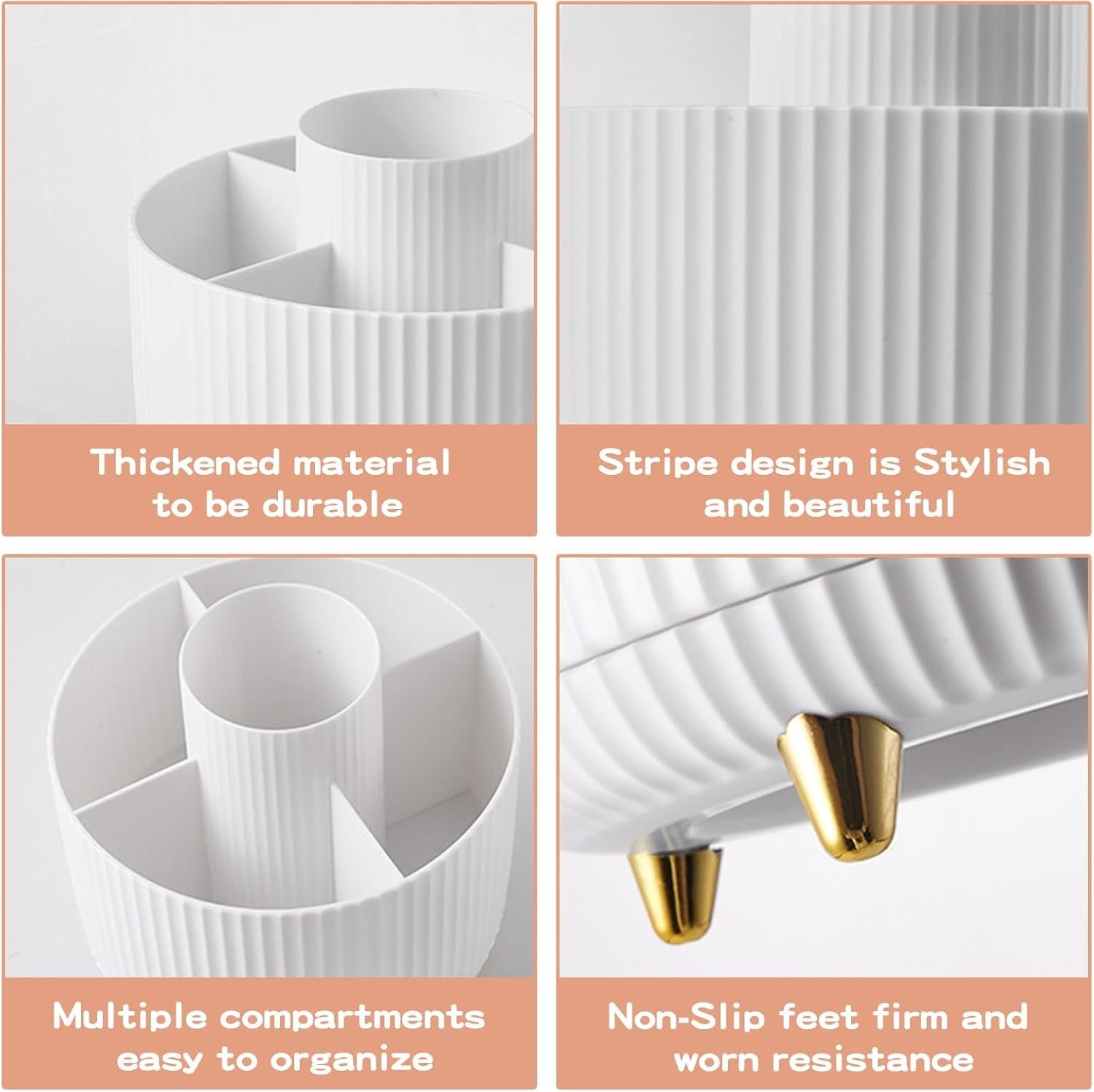 360 Rotating Makeup Brush Holder & Organizer Countertop Storage For Cosmetics & Skincare 8 Colors - Glamory Beauty