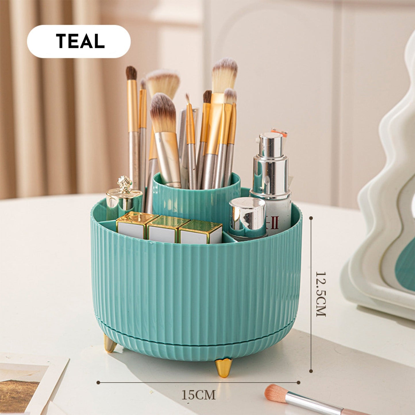 360 Rotating Makeup Brush Holder & Organizer Countertop Storage For Cosmetics & Skincare 8 Colors - Glamory Beauty