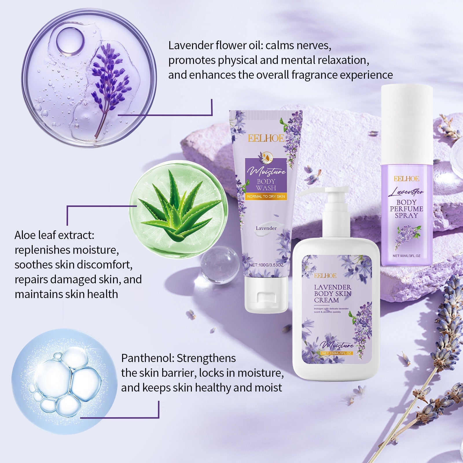 Lavender Body Skin Care Set Gentle Moisturizing Skin - Glamory Beauty
