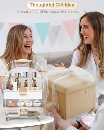 Makeup Organizer With Skincare Holder - Acrylic Cosmetic Storage Box, 4 Colors - Vanity & Bathroom Counter Organizer - Perfect Teen Girl Gift - Glamory Beauty