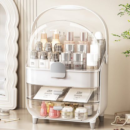 Makeup Organizer With Skincare Holder - Acrylic Cosmetic Storage Box, 4 Colors - Vanity & Bathroom Counter Organizer - Perfect Teen Girl Gift - Glamory Beauty