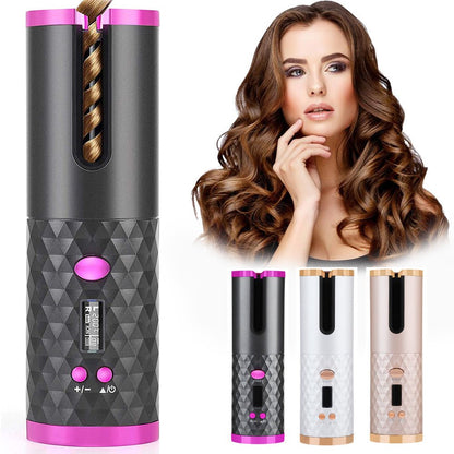 Rechargeable Automatic Hair Curler Women Portable Hair Curling Iron LCD Display Ceramic Curly Rotating Curling Wave Styer - Glamory Beauty