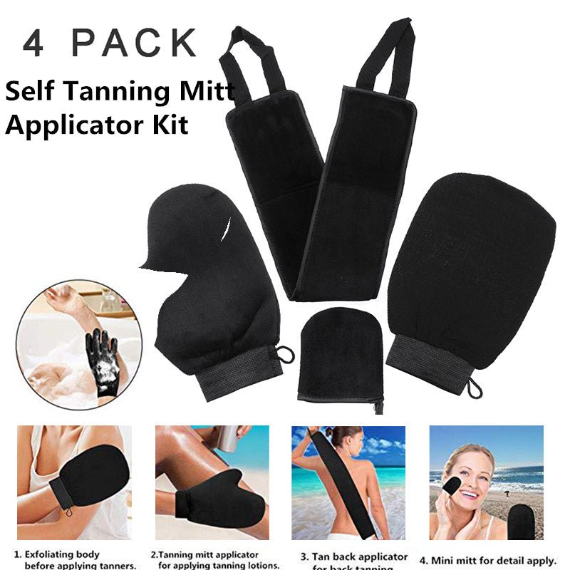 Self Tanning Mitt Applicator Kit 4 In 1 Self Applicator Set With Exfoliating Glove - Glamory Beauty