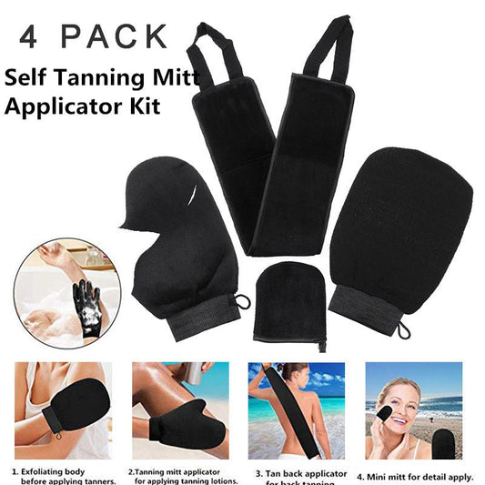 Self Tanning Mitt Applicator Kit 4 In 1 Self Applicator Set With Exfoliating Glove - Glamory Beauty